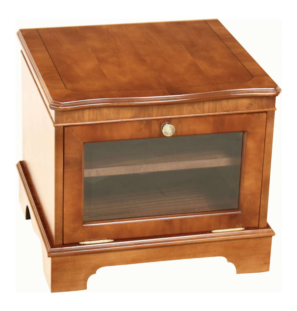 Kleines DVD Schränkchen mit Glasfront, massive Eibe oder Mahagoni